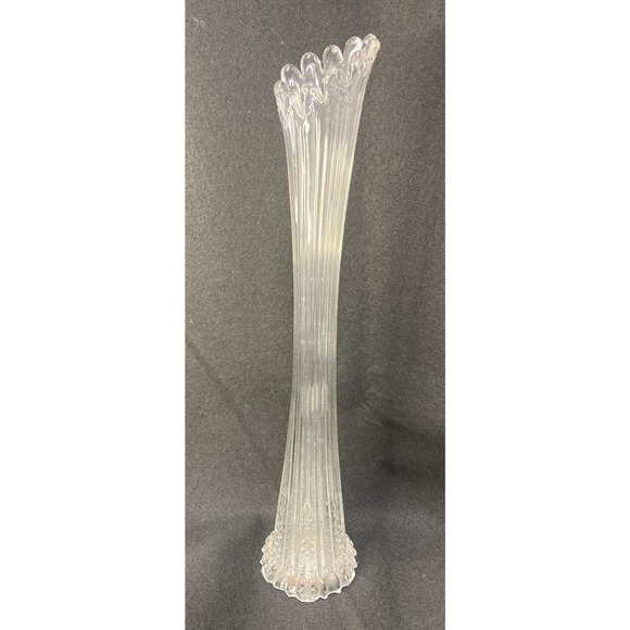 Vintage Clear Art Stretch Ribbed Glass 18" Swung Vase - Mid-Century Modern - Picture 4 of 10